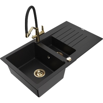 Mexen Matias гранитна мивка с 1, 5 камери с отцедник и кухненски смесител Duo, черен - 6502-77-671701-57-G (6502-77-671701-57-G)