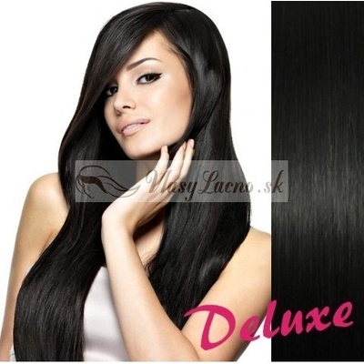 DELUXE uhľovo čierne Clip in vlasy na predĺženie 50-53 cm