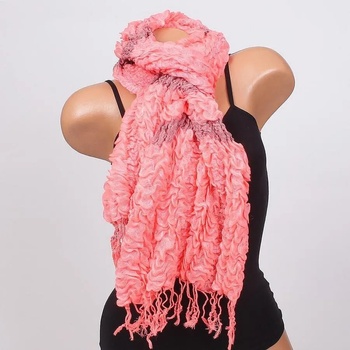 Image 1 of Дамски моден шал в коралово с ламе и ресни