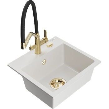 Mexen Milo мивка гранитна 1-корпусна с кухненски смесител Duo, бял - 6505-20-671701-57-G (6505-20-671701-57-G)