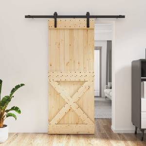 vidaXL Преплъзваща се врата Естествено и черно 85 x 210 cm (3444906)
