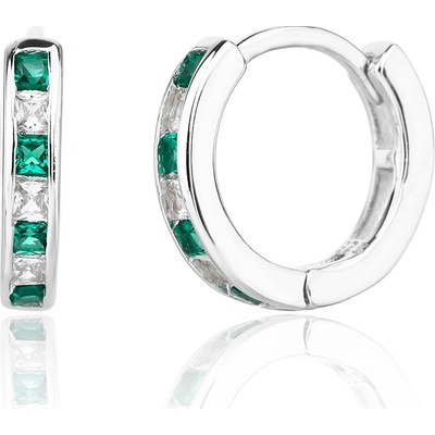 Bealio 14069 stříbrné náušnice kroužky zelené 12 mm 03-14069-4236