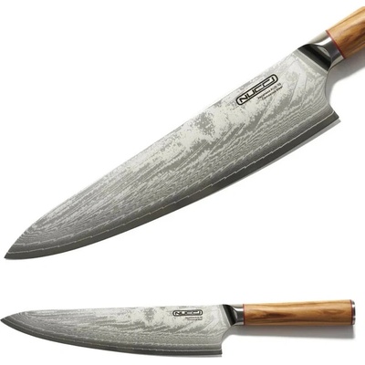 NUCCI Gyuto 23 cm - univerzální kuchyňský damaškový nůž s rukojetí z olivového dřeva CLASSE ITALY