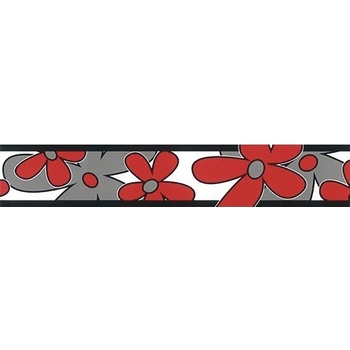 Impol Trade Samolepící bordura květy červeno-šedé 69043, rozměr 5m x 6,9cm