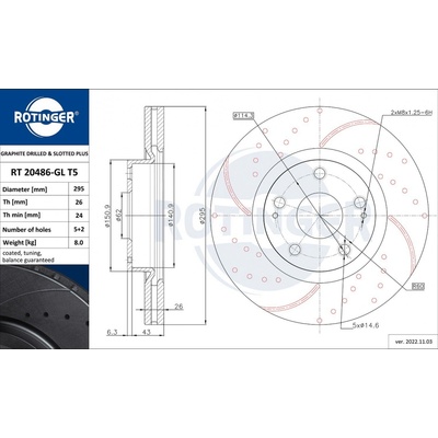 Brzdový kotúč ROTINGER GRAPHITE DRILLED & SLOTTED PLUS RT 20486-GL T5