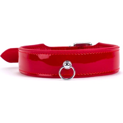 Devil Sticks Patent Leather Collar with Lamb Leather Backing Red