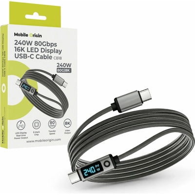 Mobile Origin Kabel s displejem USB-C na USB-C CB18 240W, 80Gbps, 8K, 1,5 m MO-LDU-CB18