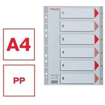 Registry, šedá, A4, plast, 1-6, ESSELTE