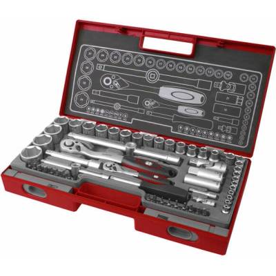 sada kľúčov 1/2", 1/4", 60 ks, 61CrV5; matný chróm FORTUM