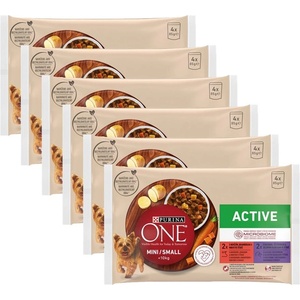 PURINA ONE MINI Dog Active Говеждо и патица в сос 6 x (4 x 85 г)