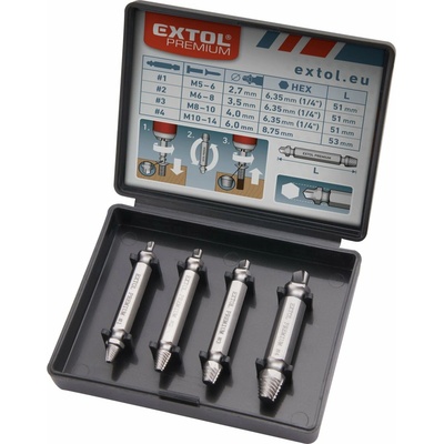Vytahováky zalomených šroubů EXTOL PREMIUM 4ks, 8801842