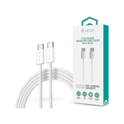 DEVIA ST399381 Smart Series 60W PD Type-C/Type-C бял кабел за данни и зареждане с дължина 1 м (ST399381)