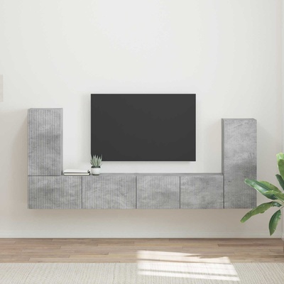 vidaXL Комплект ТВ шкаф 4 pcs Циментено сиво Инженерно дърво (3409117)