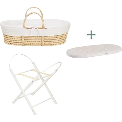 Ahojbaby súprava Mojžišov kôš pre bábätko Corn Natural so skladacím stojanom White bielym poťahom + matracom zadarmo