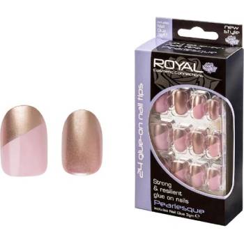 Royal Růžovo zlaté umělé nalepovací nehty sada Pearlesque OVAL False nails 24 ks s lepidlem 3 g
