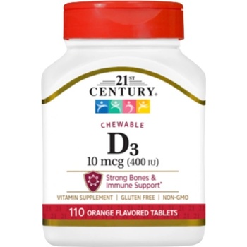 21st Century Vitamin D3 10 mcg / 400IU - Chewable [110 Дъвчащи таблетки] Портокал