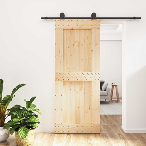 vidaXL Преплъзваща се врата Естествено и черно 85 x 210 cm (3444977)