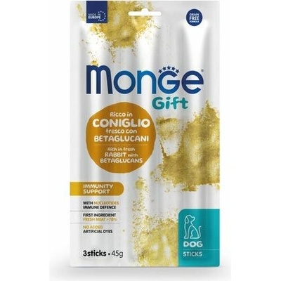 MONGE GIFT Sticks Immunity support /3ks tyčinky pre psov s králičím mäsom a betaglukánmi na podporu imunity 45 g