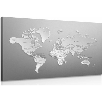 Obraz čiernobiela mapa sveta v originálnom prevedení