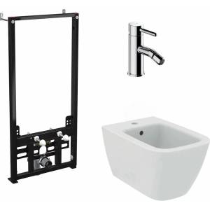 Alca Комплект монтажна рамка Alca, бяло окачено биде Ideal Standard I. life B и хромиран смесител за биде Omnires Y (A105/1120+T461501+Y1220STCR)