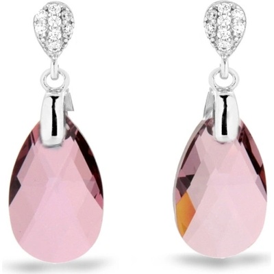 Spark stříbrné náušnice s krystaly Swarovski Elements růžová kapka Dainty Drop KW610616AP Antique Pink