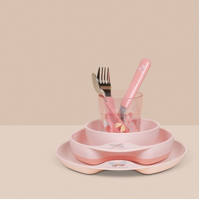 Mepal Dětský příbor Mio Flowers and Butterflies – set 3 ks růžová barva kov plast