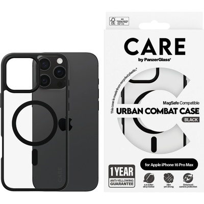 Panzer Гръб CARE by PanzerGlass за iPhone 16 Pro Max, Flagship Case Urban Combat Black Frame and MagSafe