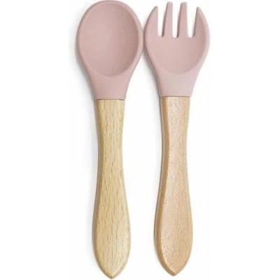 Martons Detský príbor lyžička a vidlička s drevenými rukoväťmi Rose pink