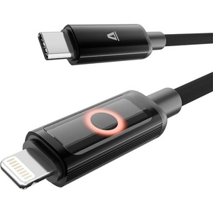 AVAX CB651 PULSEY 1 м 27W USB-C - Lightning сив оплетен кабел за бързо зареждане с LED AVAX_CB651 (AVAX_CB651)