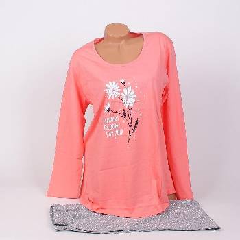 Image 1 of Дамска макси пижама в коралово и сиво с маргаритки