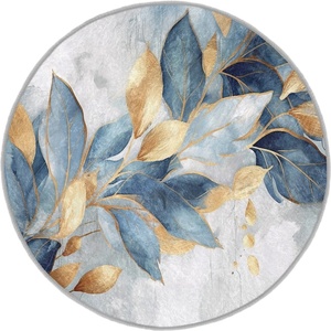 Mila Home Синьо-златист кръгъл килим подходящ за пране ø 100 cm Golden Leaves - Mila Home (HKC-YuvHali-61-100x100)