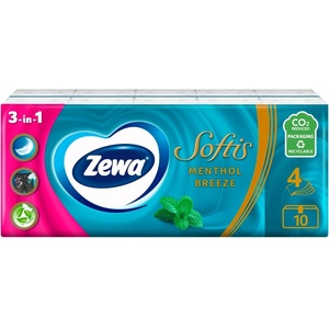 Zewa Softis 4-пластова хартиена носна кърпичка - ментолов бриз 10x9pcs (53524)