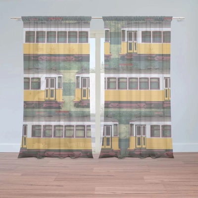 Sablio Záclony Lisabonské historické električky Zelený Pattern: 2ks 150x250cm