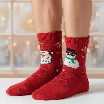 Сет Коледни мъжки вълнени чорапи в червено