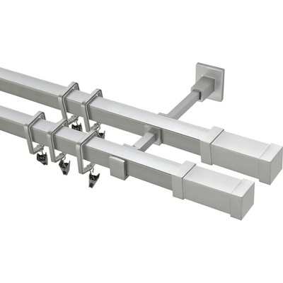 OK-GarnýžeCZ Garnýž kovová hranatá dvouřadá 20x20mm Zanotti double satina 300 cm do stěny / kroužky s žabkou