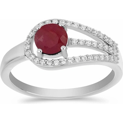 Nefertitis Prsten stříbrný s broušeným rubínem a zirkony 036636 RB