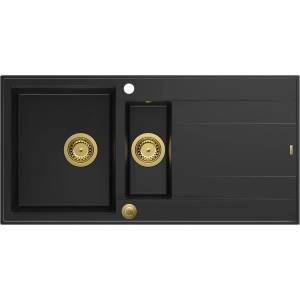 Quadron Unique Evan 156 вградена композитна мивка, карбоново черно - златно 100x50 см (HQE510050U7_PVDG1_P2O) Мивка за вграждане