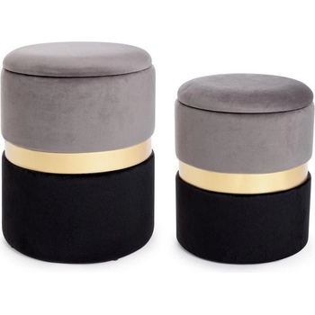 Bizzotto Polina СИВО-ЧЕРЕН КОМПЛЕКТ 2 ПУФА С КОНТЕЙНЕР (0720336)