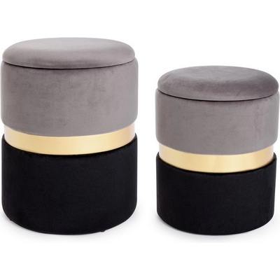 Bizzotto Polina СИВО-ЧЕРЕН КОМПЛЕКТ 2 ПУФА С КОНТЕЙНЕР (0720336)