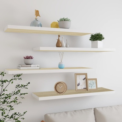 vidaXL Plovoucí nástěnné police 4 ks dub a bílé 120x23,5x3,8 cm MDF [326587]