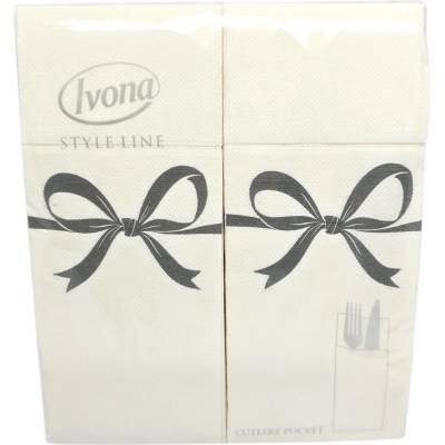 IVONA, салфетки с джоб за прибори Style Line, бели с черни панделки, 40 бр
