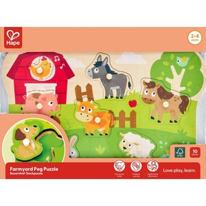 Hape Дървен образователен пъзел Hape - Ферма, 10 части (H1458) - ozone