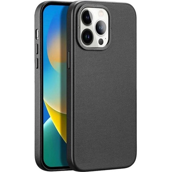 Dux Ducis Grit Faux Leather MagSafe Case - дизайнерски кожен кейс с MagSafe за iPhone 14 Pro (черен)