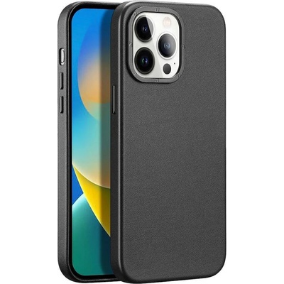 Dux Ducis Grit Faux Leather MagSafe Case - дизайнерски кожен кейс с MagSafe за iPhone 14 Pro (черен)