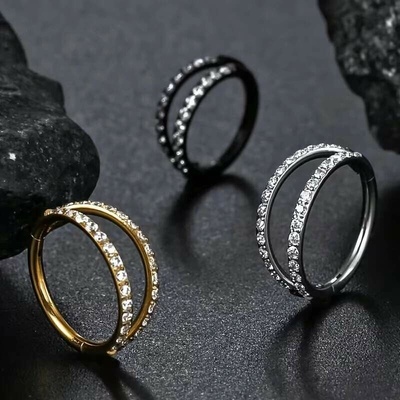 InfinityPierce Dvojitý piercingový kroužek s čirými krystaly z chirurgické oceli 316L LXACCKR02