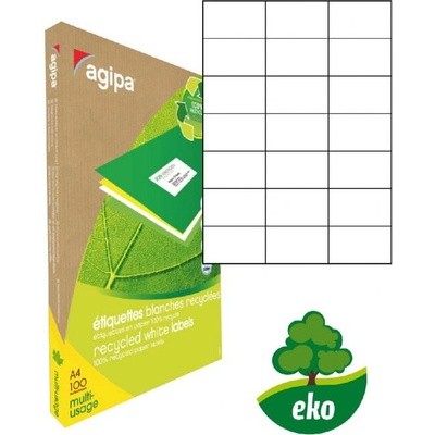 Etikety univerzálne recyklované 70x42,4mm Agipa A4 100 hárkov