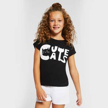 MAYORAL Тениска с къс ръкав cute cats за момиче в черно Майорал