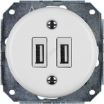 Reblig -Порцеланова ретро USB розетка без рамка 2x USB-A бяла (RG0182)