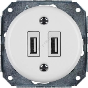 Reblig -Порцеланова ретро USB розетка без рамка 2x USB-A бяла (RG0182)