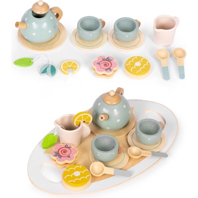 ECOTOYS Drevená čajová súprava čajník 14 kusov